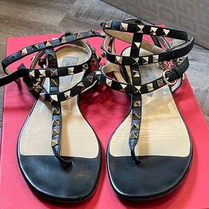 Valentino Rockstud Accents Leather Gladiator Sandals